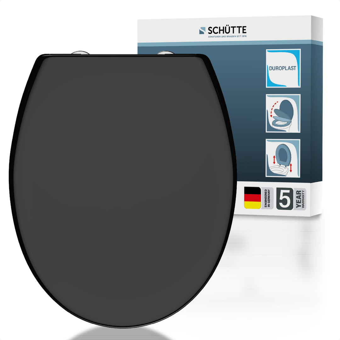 SCHÜTTE WC-Sitz mit Absenkautomatik, Abnehmbarer Klodeckel aus bruchsicherem Duroplast Schwarz, Schw