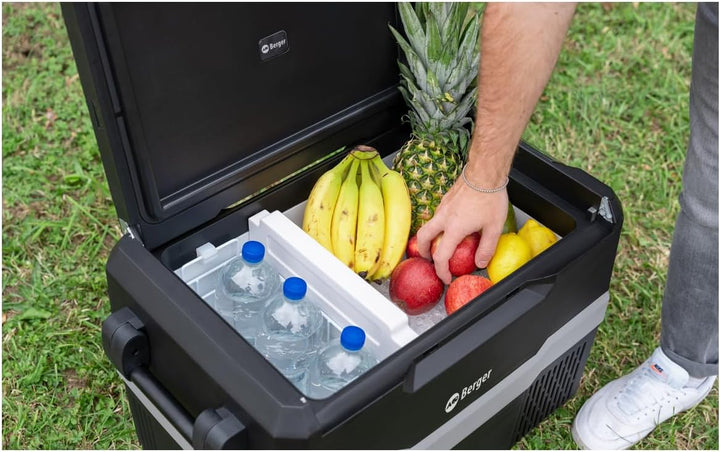 BERGER Tragbare Kompressor Kühlbox 12/24 V | Elektrische Kühlbox ideal für Camping mit Elektronische