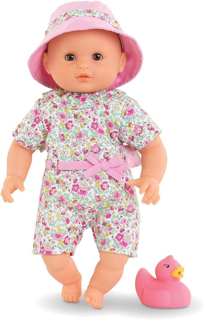 Corolle 9000100600 - Ma Premiere Poupee Badebaby Coralie, Weichkörper-Badepuppe mit Badetier, Schlaf