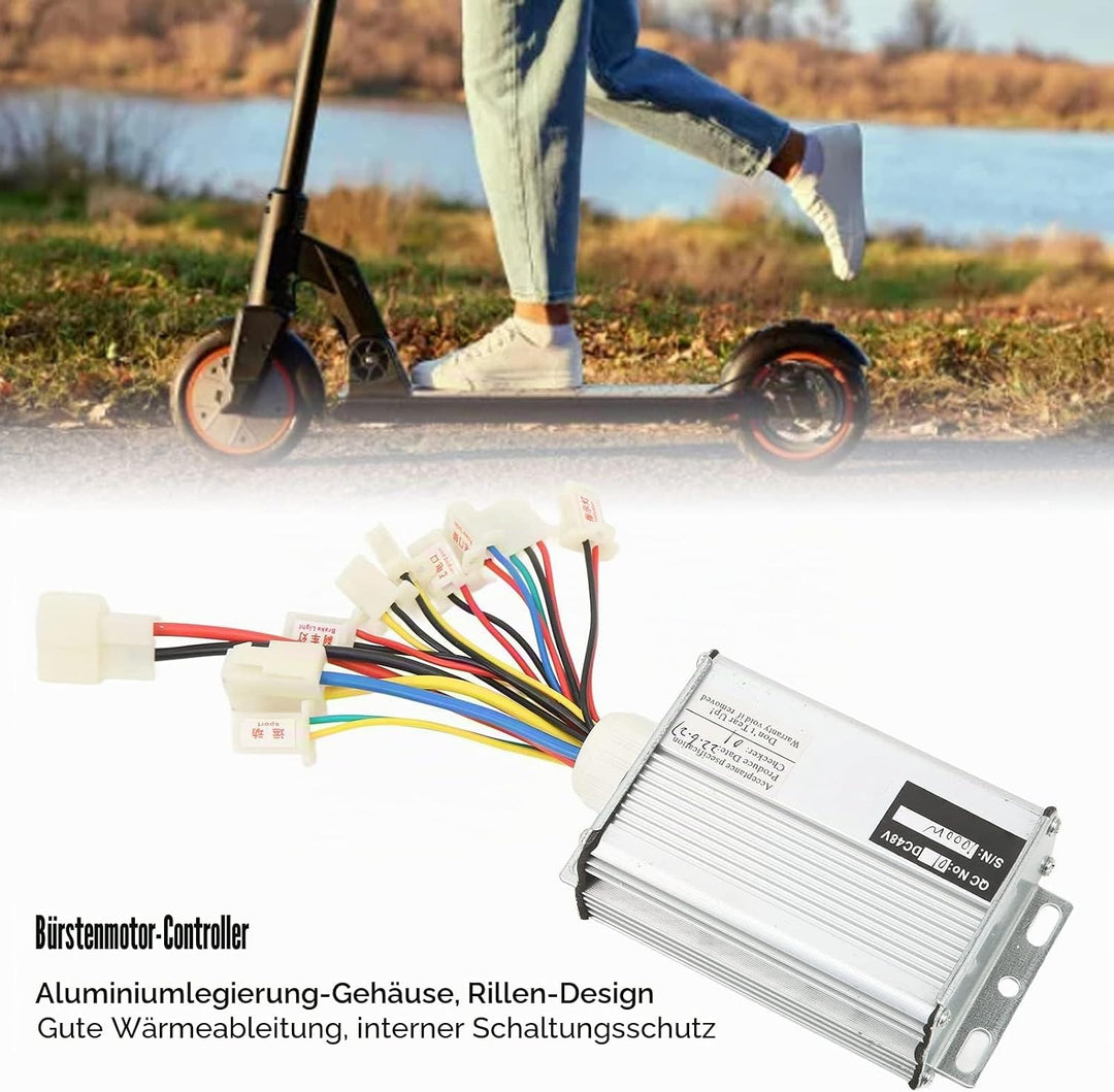 Alomejor Elektroroller 48V 1000W Controller mit Kabelbaum, Bürstenmotor-Steuerbox für EBike