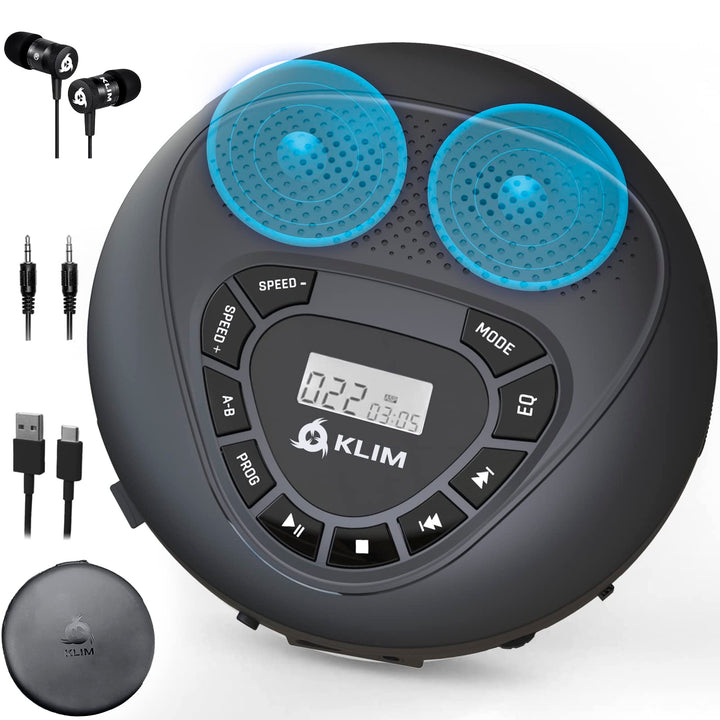 KLIM Speaker + CD Player mit Lautsprecher + NEU 2024 + Wiederaufladbarer Akku + Tragbarer CD-Spieler