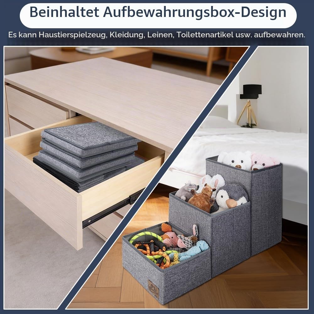 AKOZLIN Hundetreppe mit Stauraum, Haustierleiter, Haustiertreppe für kleine bis grosse Hunde 3 Stufe