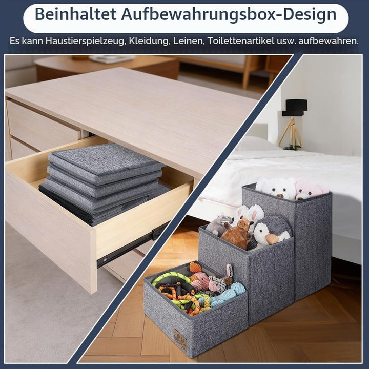 AKOZLIN Hundetreppe mit Stauraum, Haustierleiter, Haustiertreppe für kleine bis grosse Hunde 3 Stufe