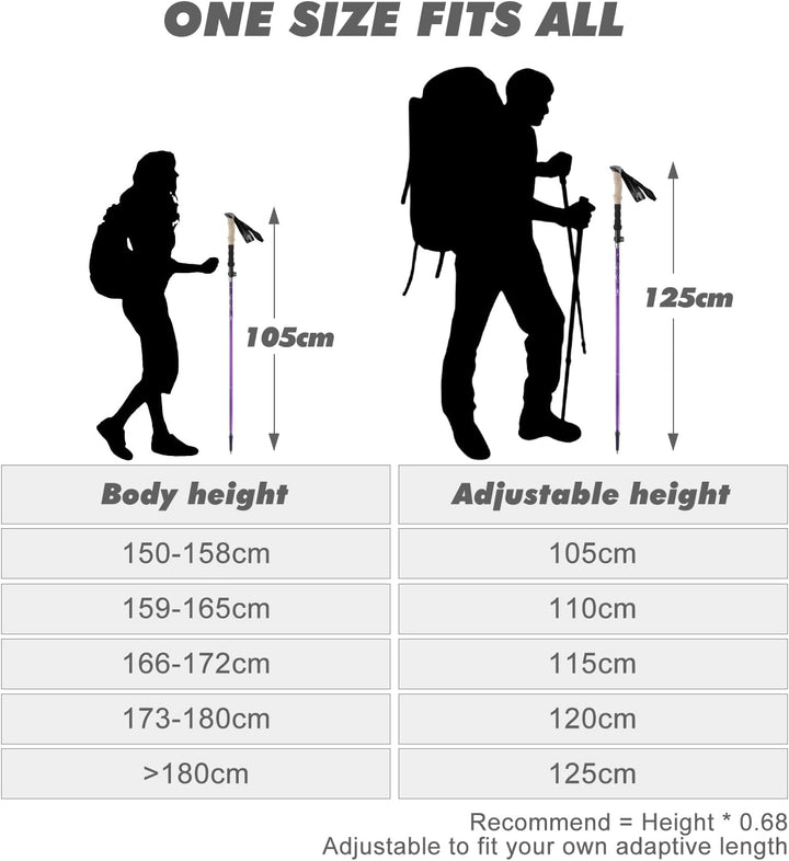 Wanderstöcke Faltbar 105-125 cm 7075 Aluminium, 2 Nordic Walking Stöcke mit Klemmverschluss, 4 Paar