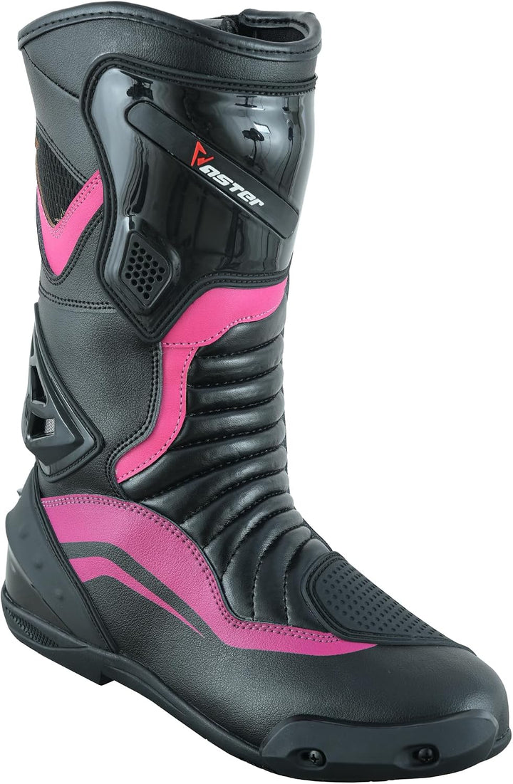 Motorradschuhe für Damen, knöchellang, Rosa, Motorradstiefel, wasserdichte Lederschuhe für Damen 41