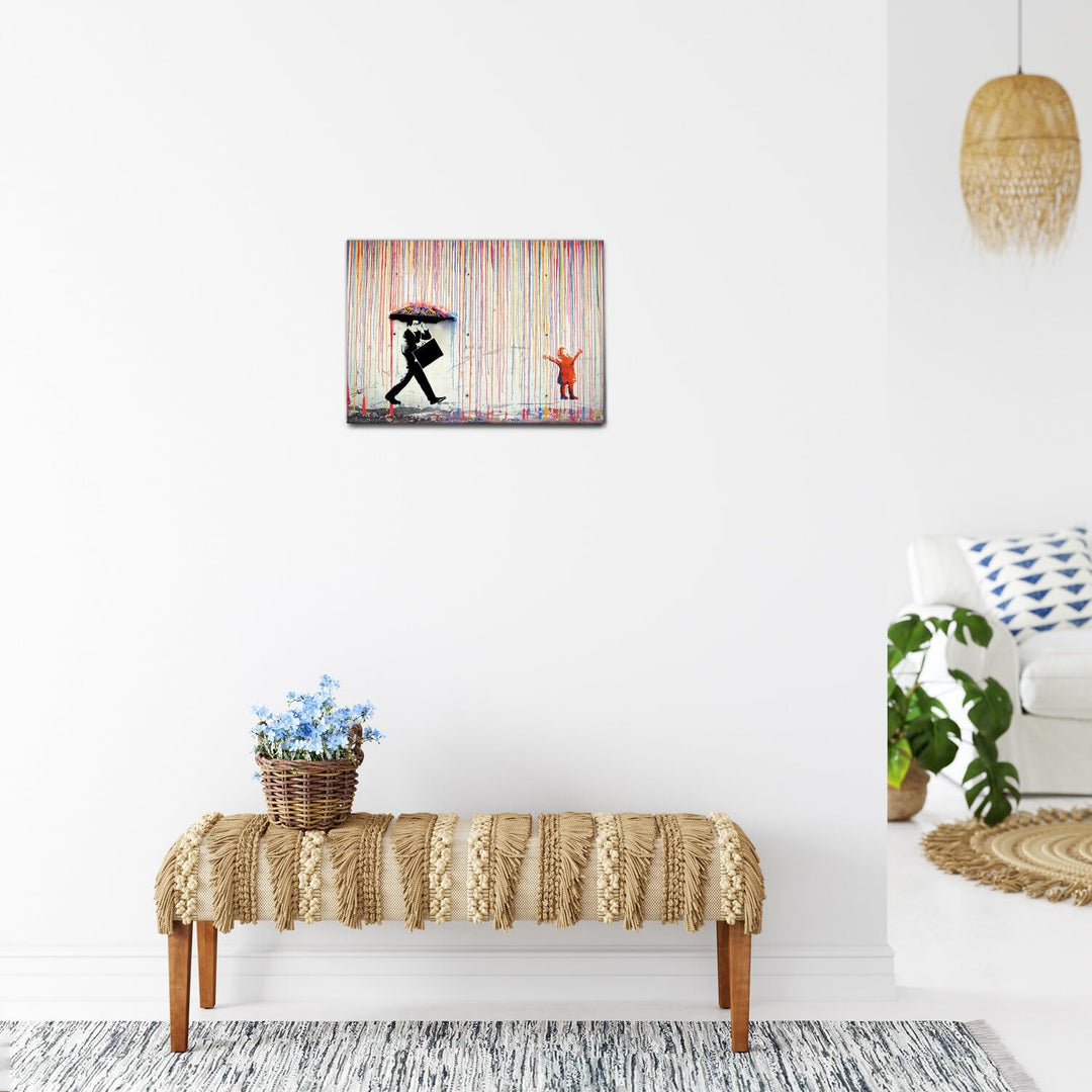 Giallobus - Gemälde - Banksy - Regen der Farben - Leinwand mit Standardrahmen - 50x35 - Bereit zum A