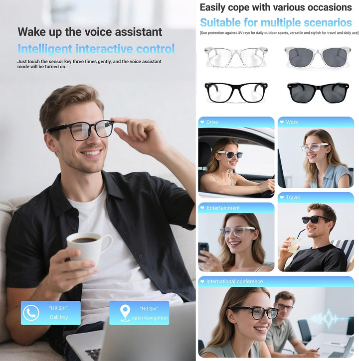 LONGLU Smart Glasses – Echtzeit-AI-Übersetzung per App, Bluetooth 5.4 für Anrufe/Musik, Leichtgewich