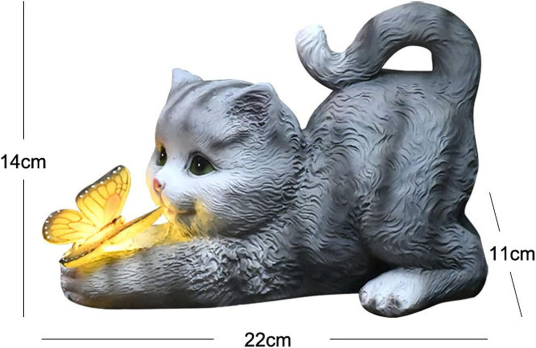 Katzenfigur Garten Deko Katze Gartendeko Schmetterlinge Solarlampen für Aussen Balkon Gartendekorati