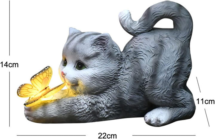 Katzenfigur Garten Deko Katze Gartendeko Schmetterlinge Solarlampen für Aussen Balkon Gartendekorati
