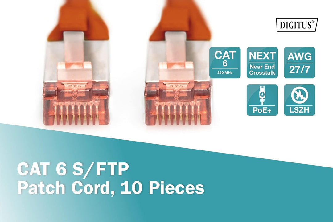 DIGITUS LAN Kabel Cat 6 - 5m - 10 Stück - RJ45 Netzwerkkabel - S/FTP Geschirmt - Kompatibel zu Cat 6