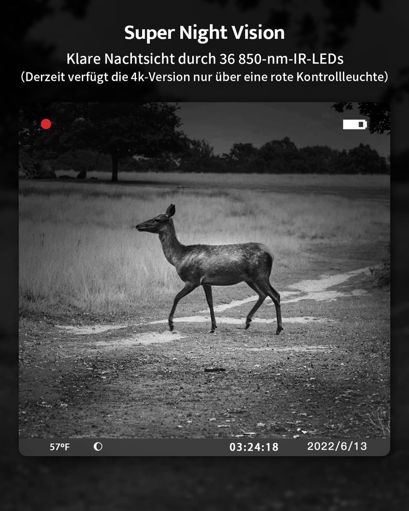 usogood Jagdkamera, Nachtsicht 36 Megapixel 4k HD Jagdkamera, IR Nachtsicht Tierfalle Kamera mit 8 w