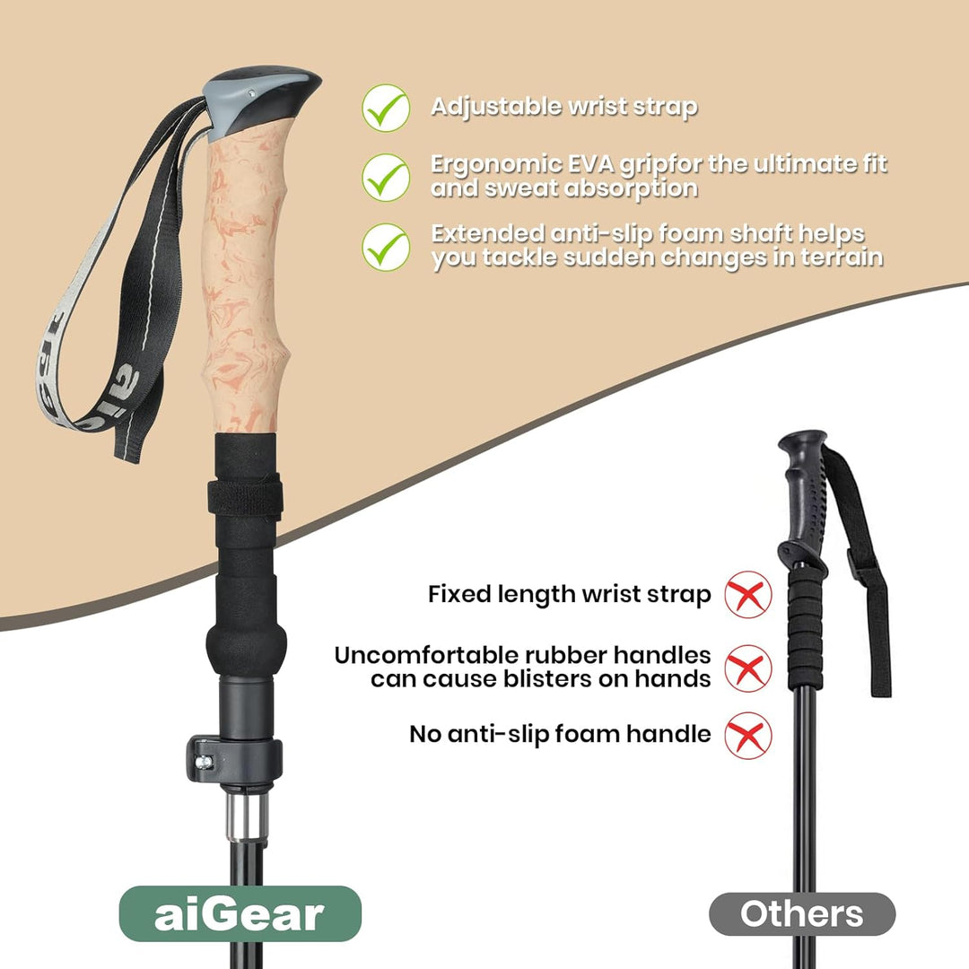 aiGear Premium Wanderstöcke | 2 Pack | Ultraleicht Verstellbare 7075 Aluminium Trekkingstöcke | mit
