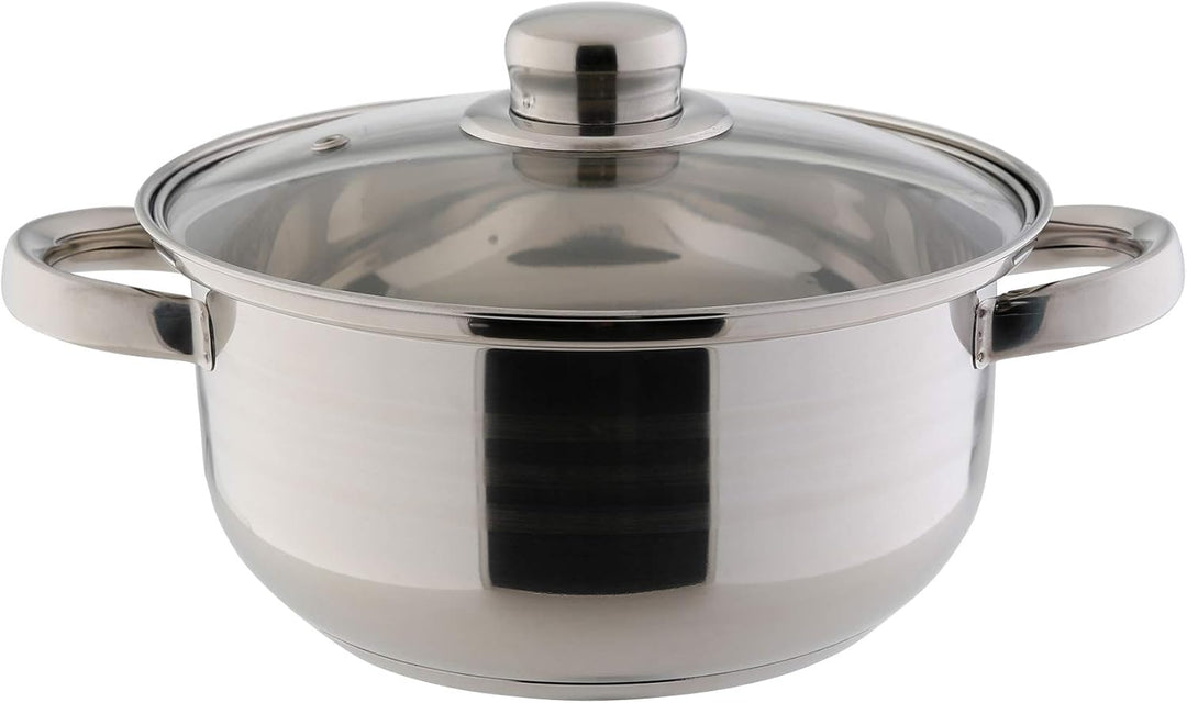 axentia 221097 Edelstahl-Topfset Erika 5-teilig - Kochtöpfe mit Glasdeckel - Kochgeschirr mit Schütt