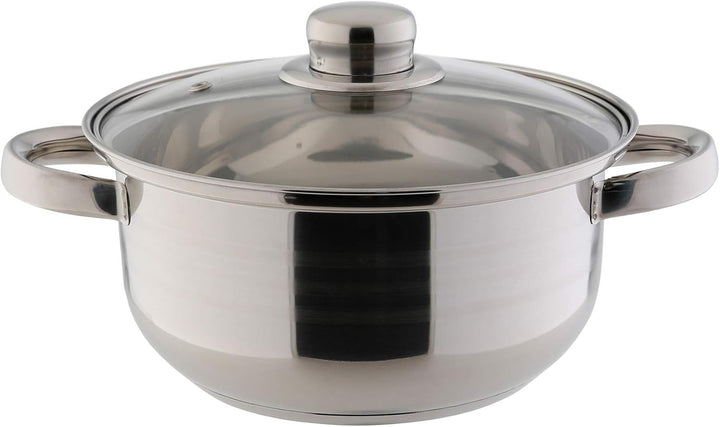 axentia 221097 Edelstahl-Topfset Erika 5-teilig - Kochtöpfe mit Glasdeckel - Kochgeschirr mit Schütt