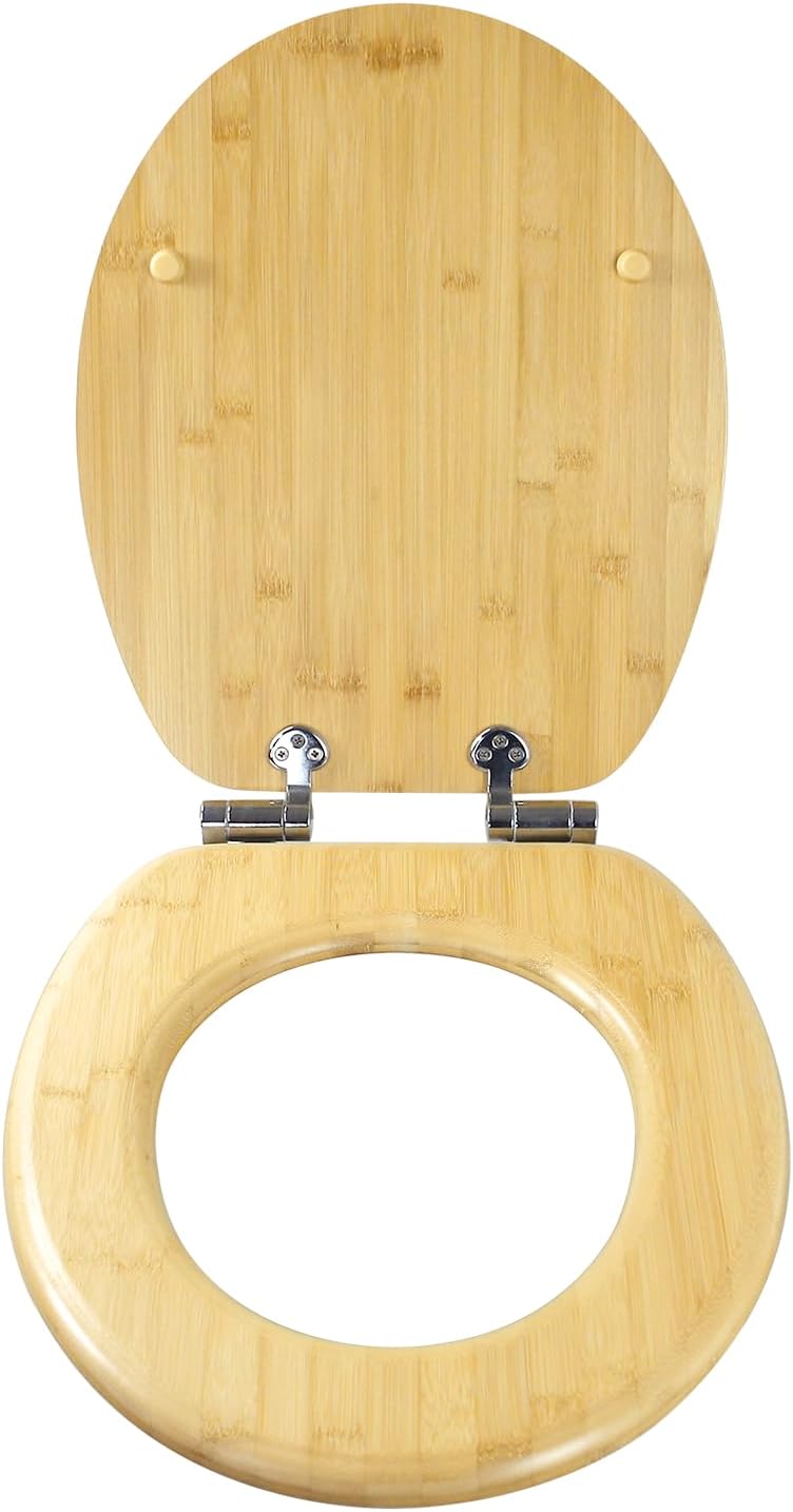 Bambus WC-Sitz mit Absenkautomatik, Toilettendeckel aus echtem Bambus, stabiler & nachhaltiger Toile