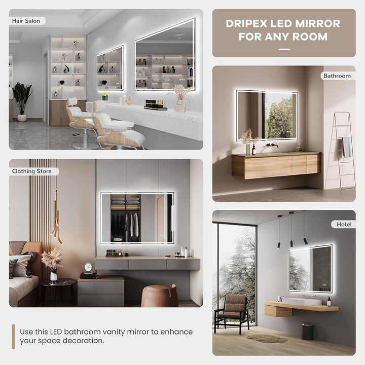 Dripex Badspiegel mit Beleuchtung Led Spiegel mit Bluetooth-Lautsprecher und Steckdose, Dimmbar, 3 L