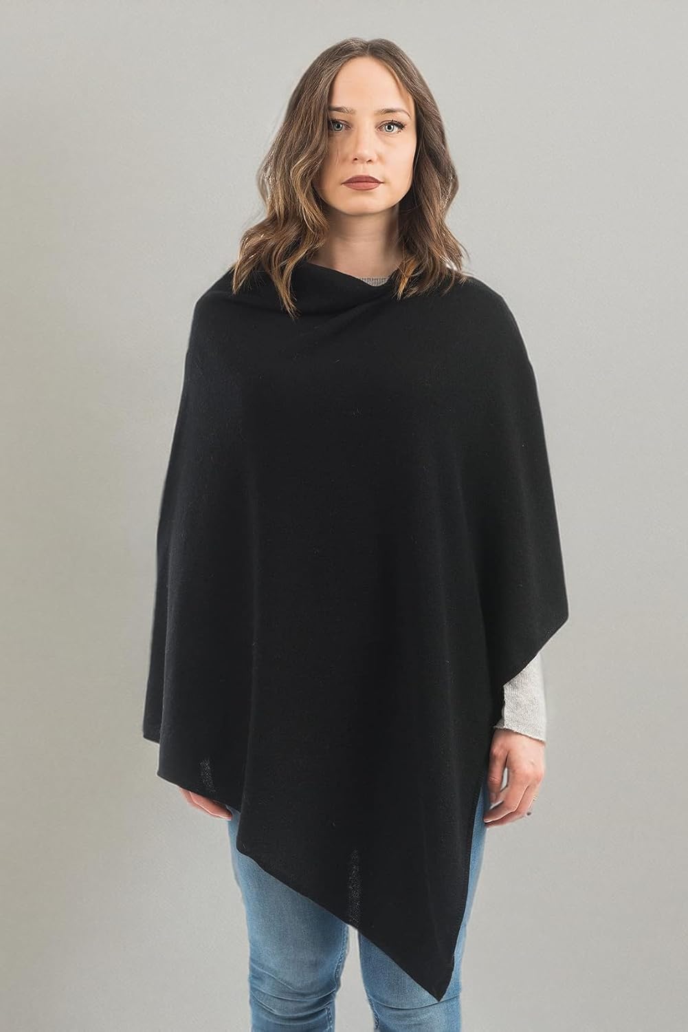 Dalle Piane Cashmere - Poncho aus Kaschmir-Gemisch - Made in Italy - Damen Einheitsgrösse Schwarz, E
