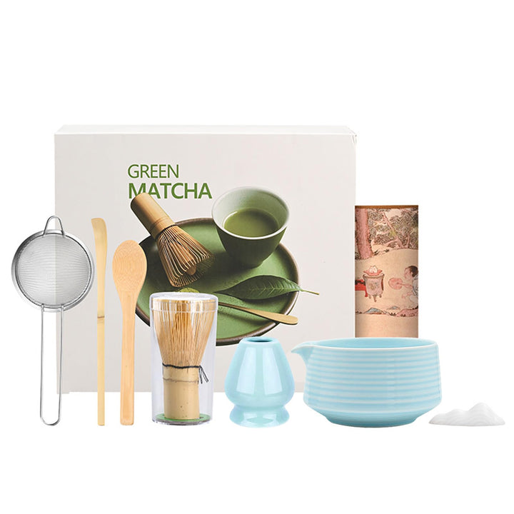 Matcha Set 8 PCS japanisches Teeservice inkl Bambus Matcha Besen, Tee Besenständer, Matcha Schale, T