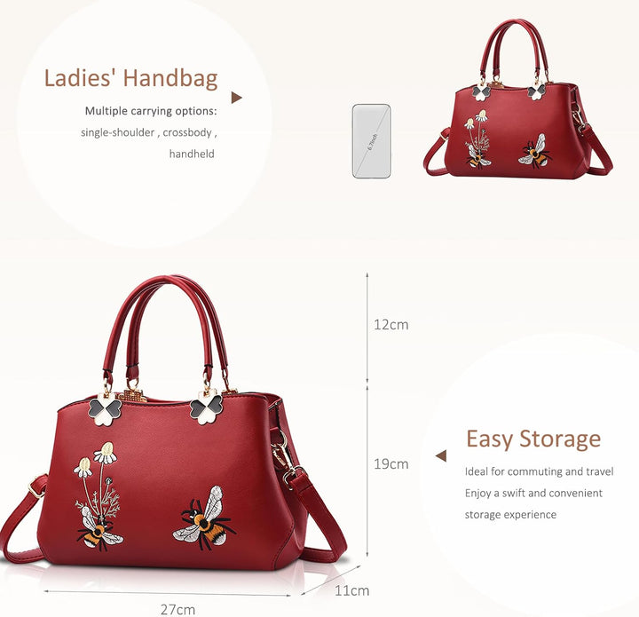 NICOLE&amp;DORIS Handtaschen Damen Mode Schultertasche Geldbörse Retro Umhängetasche Frau Tote Stickerei