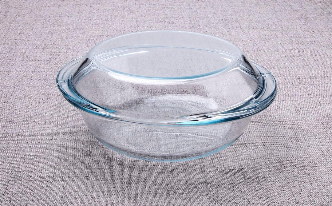 Rund Auflaufform aus Gehärtetem Glas, 1L Glas Backform mit Deckel für Backofen, Gefrierschrank und s