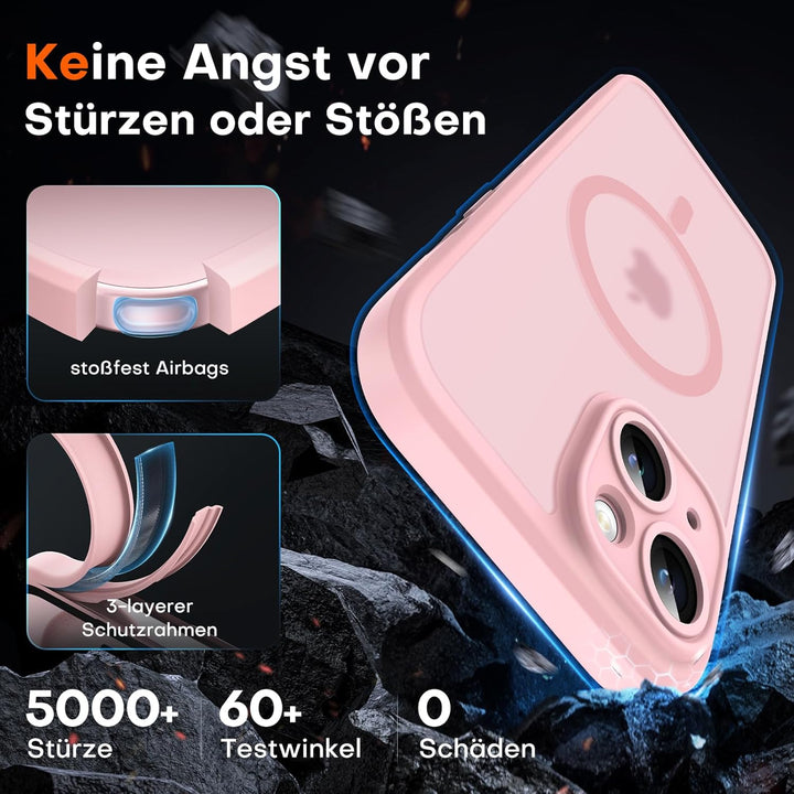 TOCOL für iPhone 15 Hülle für Magsafe, Vollständiger Kameraschutz Stossfest Kratzfest Transluzente R