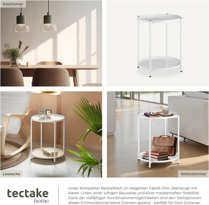 tectake® Tisch rund, Beistelltisch Metall, Kleiner Tisch, Couchtisch mit Stauraum, Coffee Table für