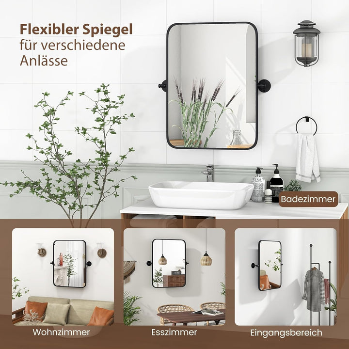RELAX4LIFE Badspiegel schwenkbar, 76,5 x 56 cm, Rechteckiger Badezimmerspiegel, Wandspiegel Metallra