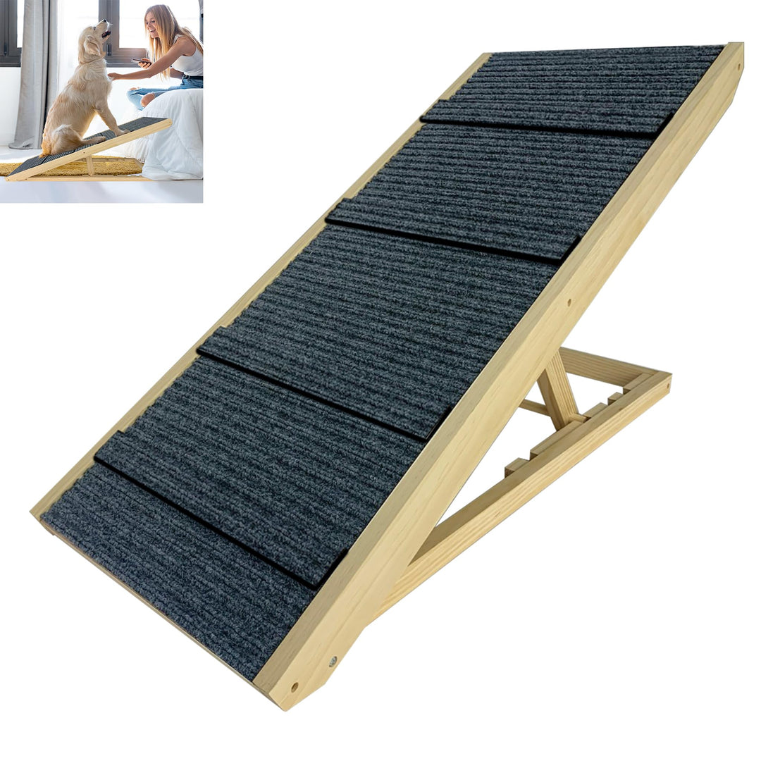 FIVMEN Hunderampe 60cm Hundetreppe Holz Faltbar Höhenverstellbar Haustiertreppe mit Rutschfester Tri