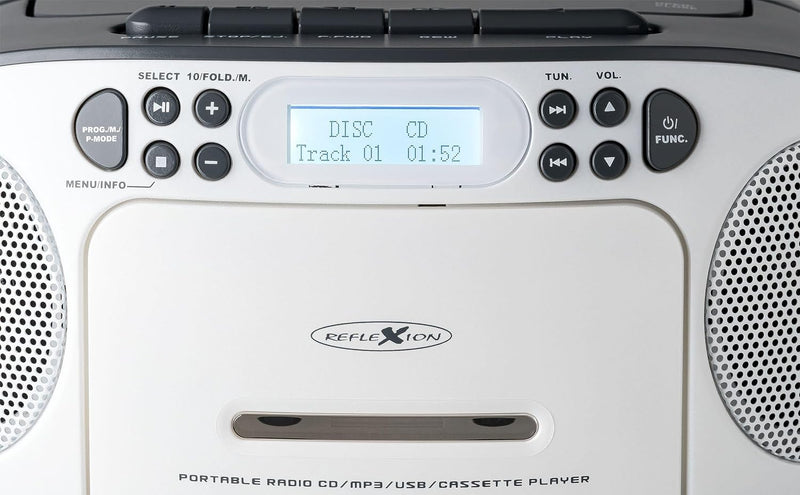 REFLEXION CD-Radio DAB+, DAB, UKW AUX, CD, DAB+, Kassette, UKW, USB Weiss, Grau, RCR2260DAB/GR mit D