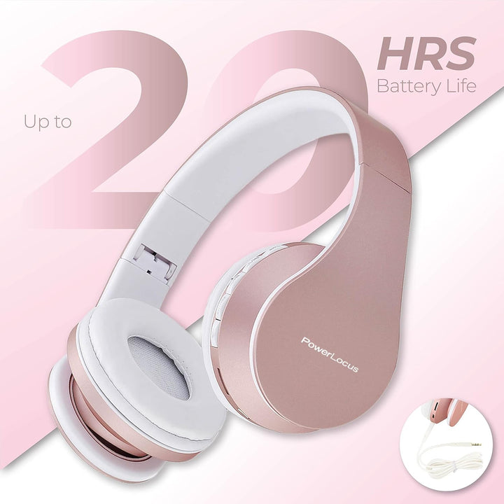 PowerLocus Bluetooth Kopfhörer, Over Ear, Faltbare HiFi-Stereo-Kopfhörer mit tiefen Bässen, Micro SD