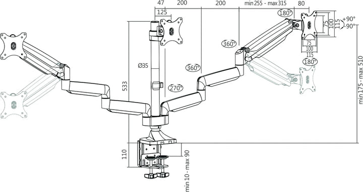 LogiLink BP0052 3-fach Monitor-Schreibtischständer 7 kg Belastung, 33,02-81,28 cm (13-32 Zoll) Silbe
