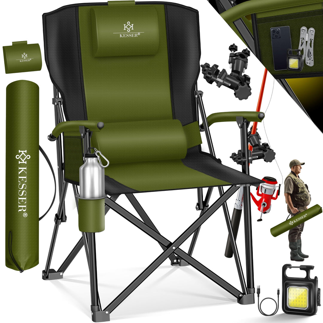 KESSER® Campingstuhl faltbar bis 160 kg | Angelstuhl Faltstuhl Klappstuhl Gepolstert mit Armlehnen |