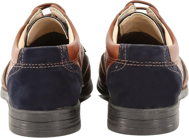 SIRRI Festliche Wildleder Brogue Lackschuhe Schnürschuhe für Jungen 22 EU Tan Braun Marineblau, 22 E