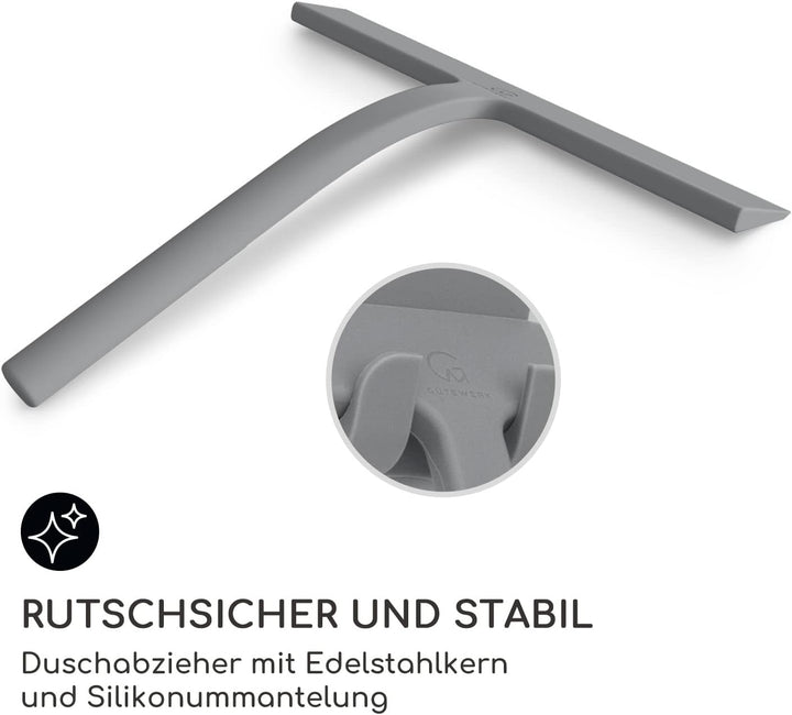 Gütewerk Duschabzieher, Silikon-Abzieher Dusche, Hygienischer Abzieher für Badezimmer, Duschwand & F