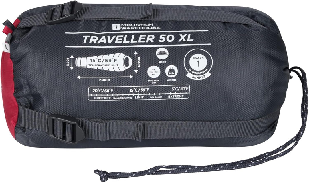 Mountain Warehouse Traveller 50 Schlafsack XL – Winddichter, Atmungsaktiver und Leichter Schlafsack