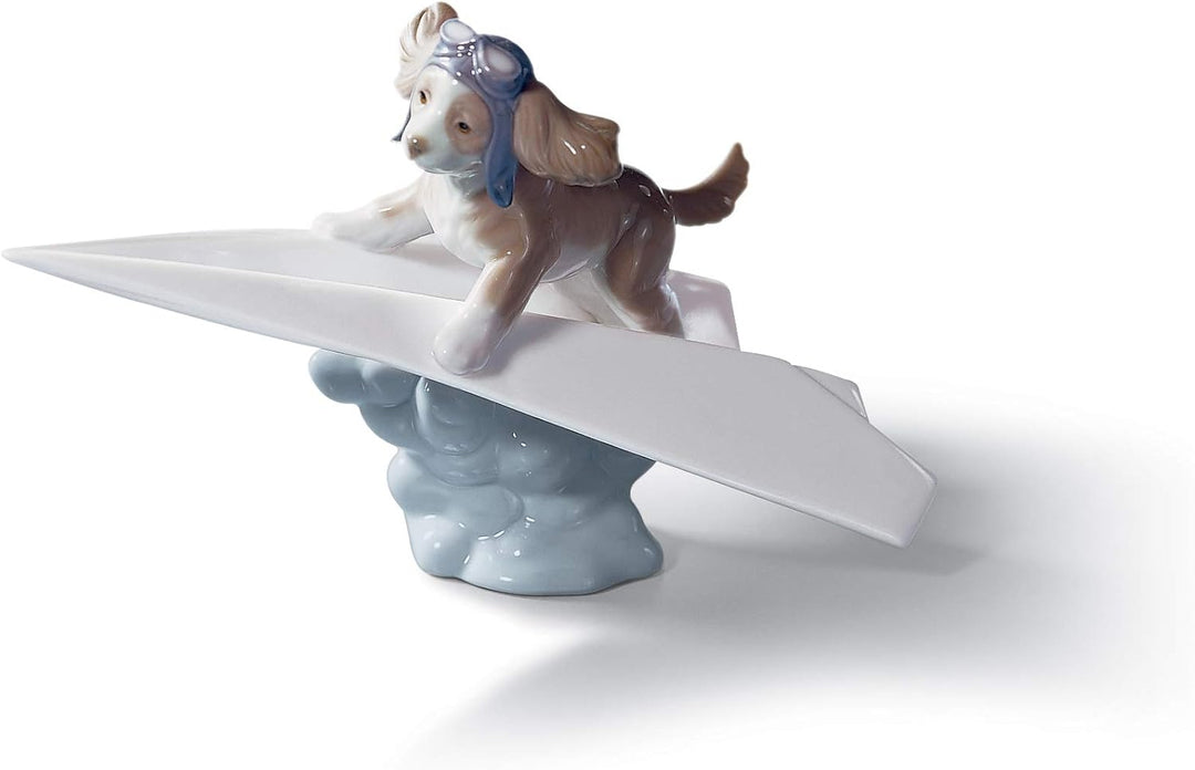 LLADRÓ Hunde Figur Papierflugzeug Mit Hundepilot. Hund. Porzellan.