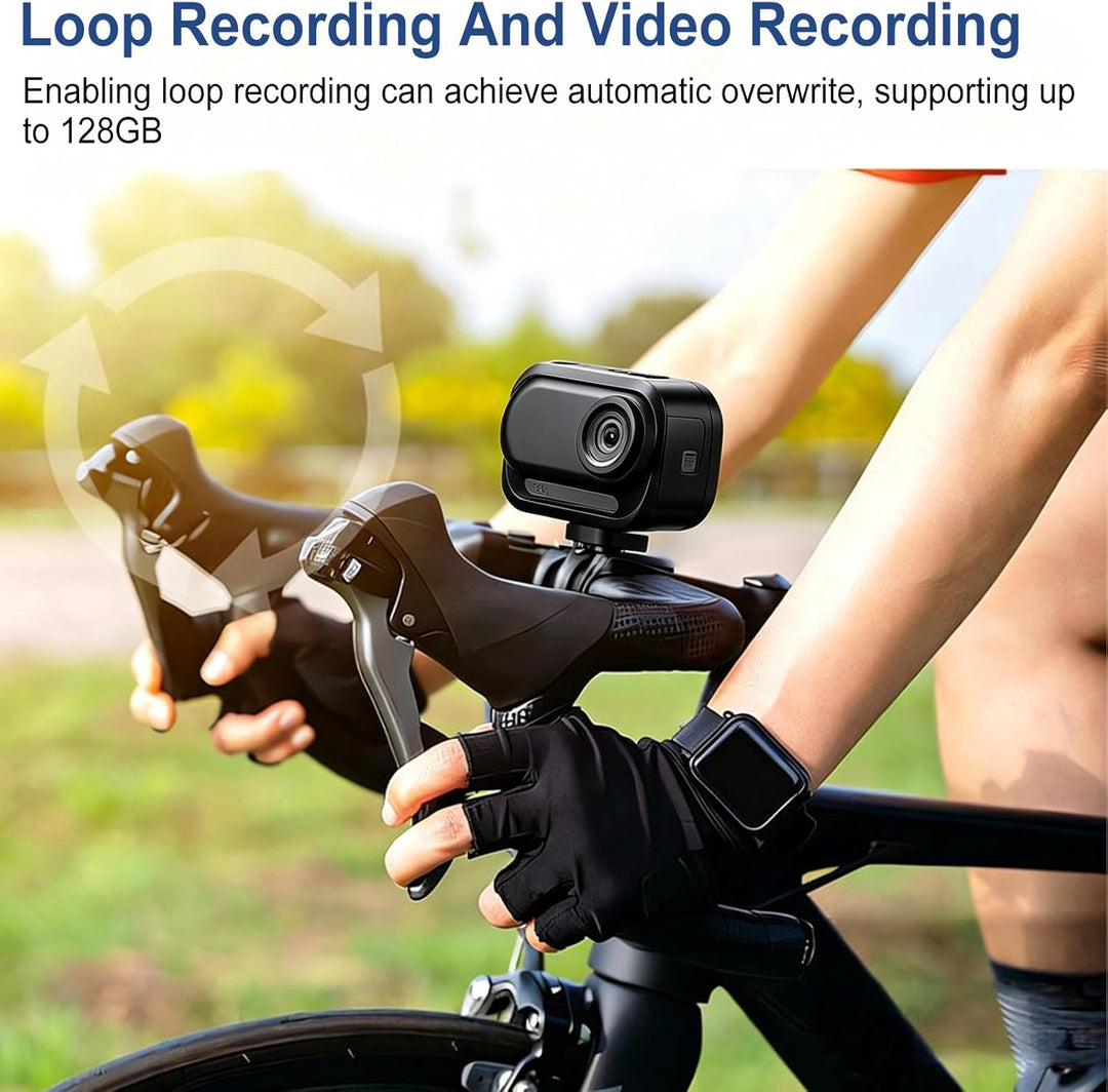 128GB Sportkamera Wasserdicht 1080P Tragbare Kamera mit 360° Drehbarem Clip, Bodycam Körperkamera Mi