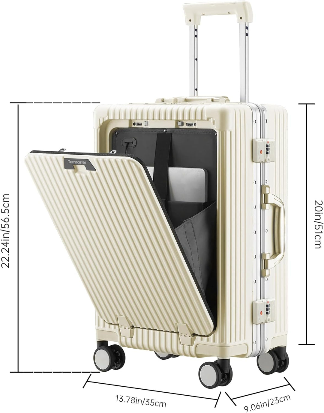 Turmaster Patented Airline Genehmigt Handgepäck mit Spinner-Rädern, 20 Zoll Koffer mit Aluminiumrahm