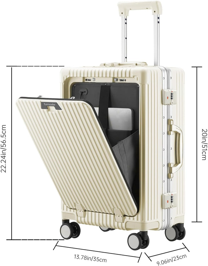 Turmaster Patented Airline Genehmigt Handgepäck mit Spinner-Rädern, 20 Zoll Koffer mit Aluminiumrahm