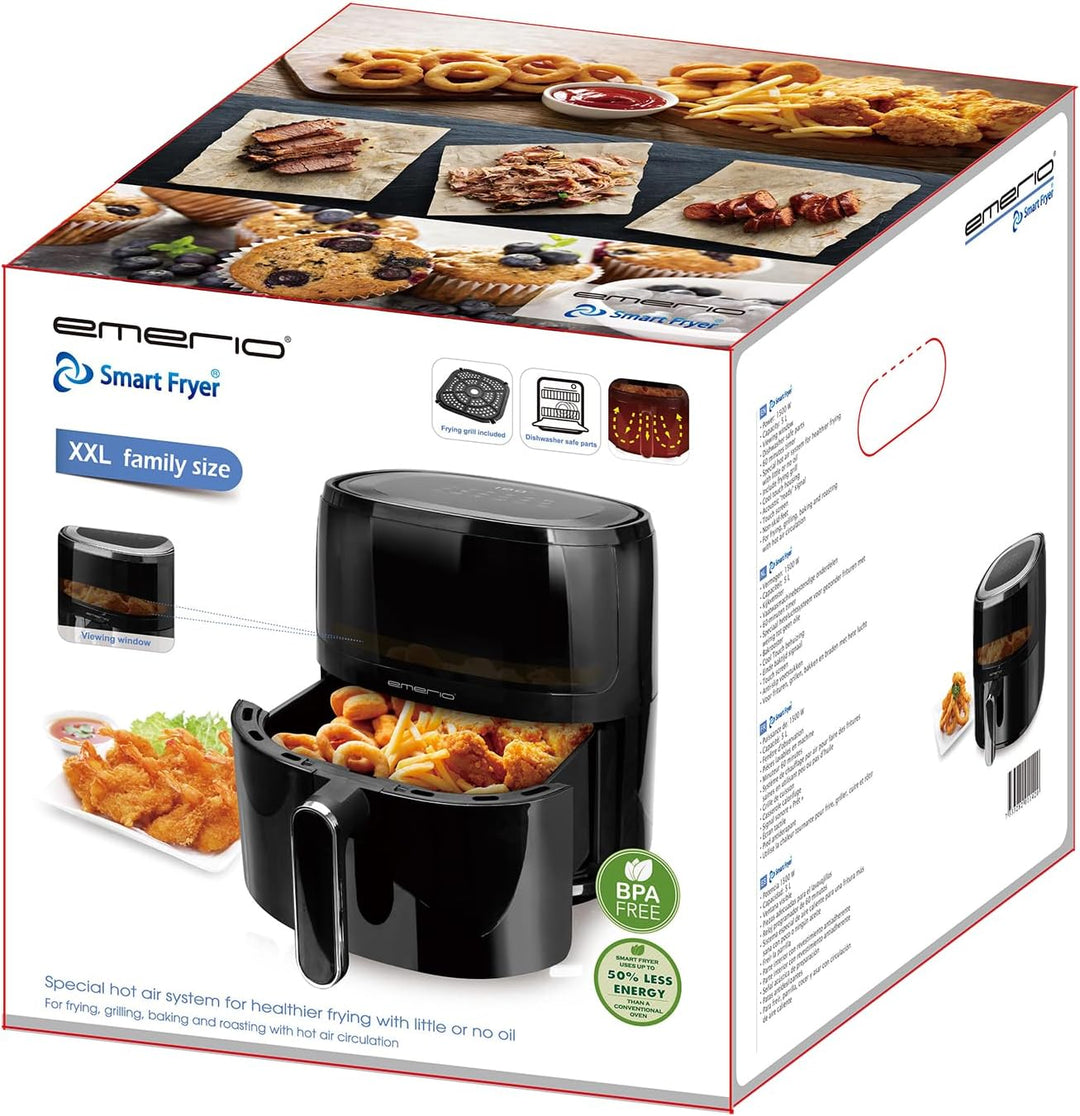 Emerio AF-129329.3 AirFryer, digitale Heissluftfritteuse mit Sichtfenster, 5 l Volumen, 1500 W, Schw