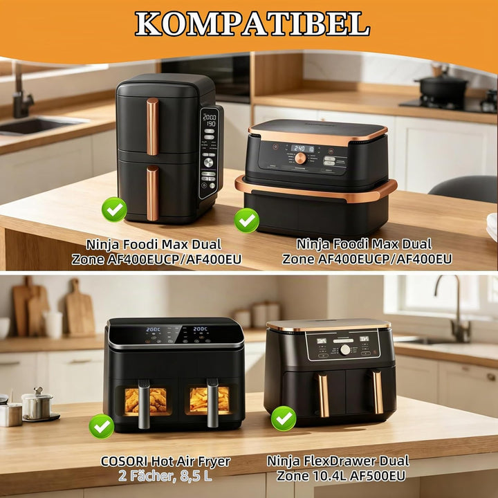 2 Stück Ninja AF400EU/SL400EU/Cosori Glas Auflaufform mit Deckel, Heissluftfritteuse Zubehör aus Bor