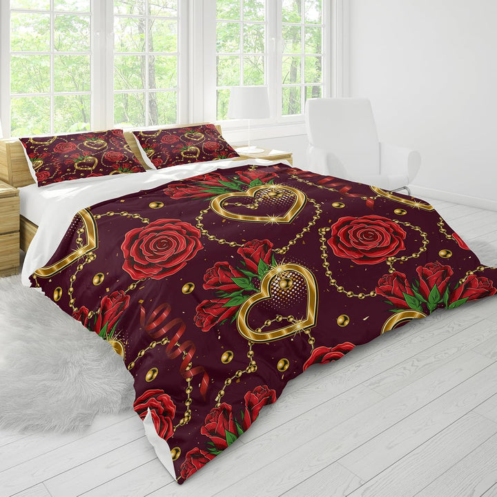 Hoimlm Rot Rose Bettwäsche,Erwachsene Kinder Bettbezug,3D Microfaser Bettwäsche mit kopfkissenbezüge