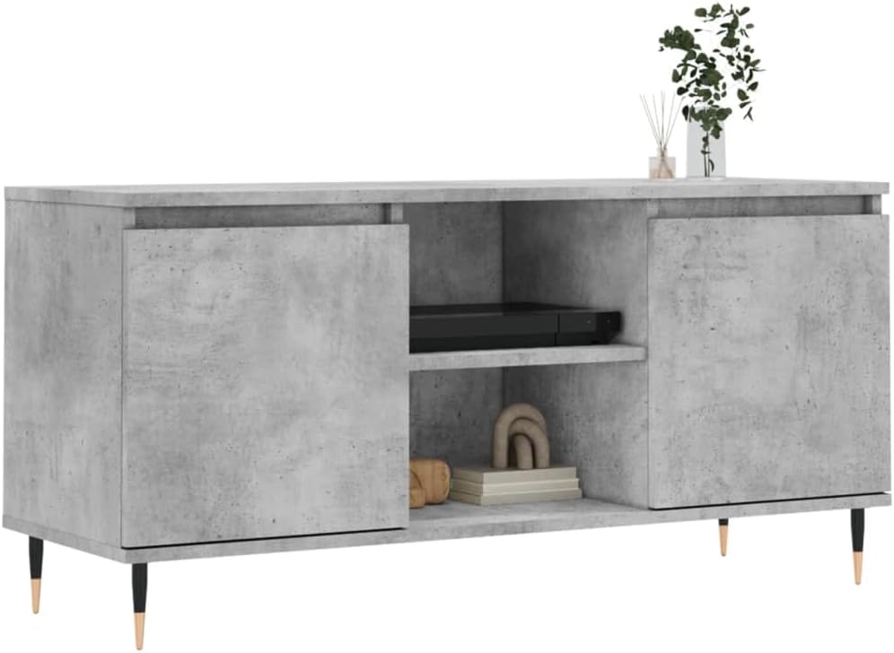 TV-Schrank, Zementgrau, 104 x 35 x 50 cm, mehrschichtiges Holz, Eisen, Fernsehschrank, niedrig, mit