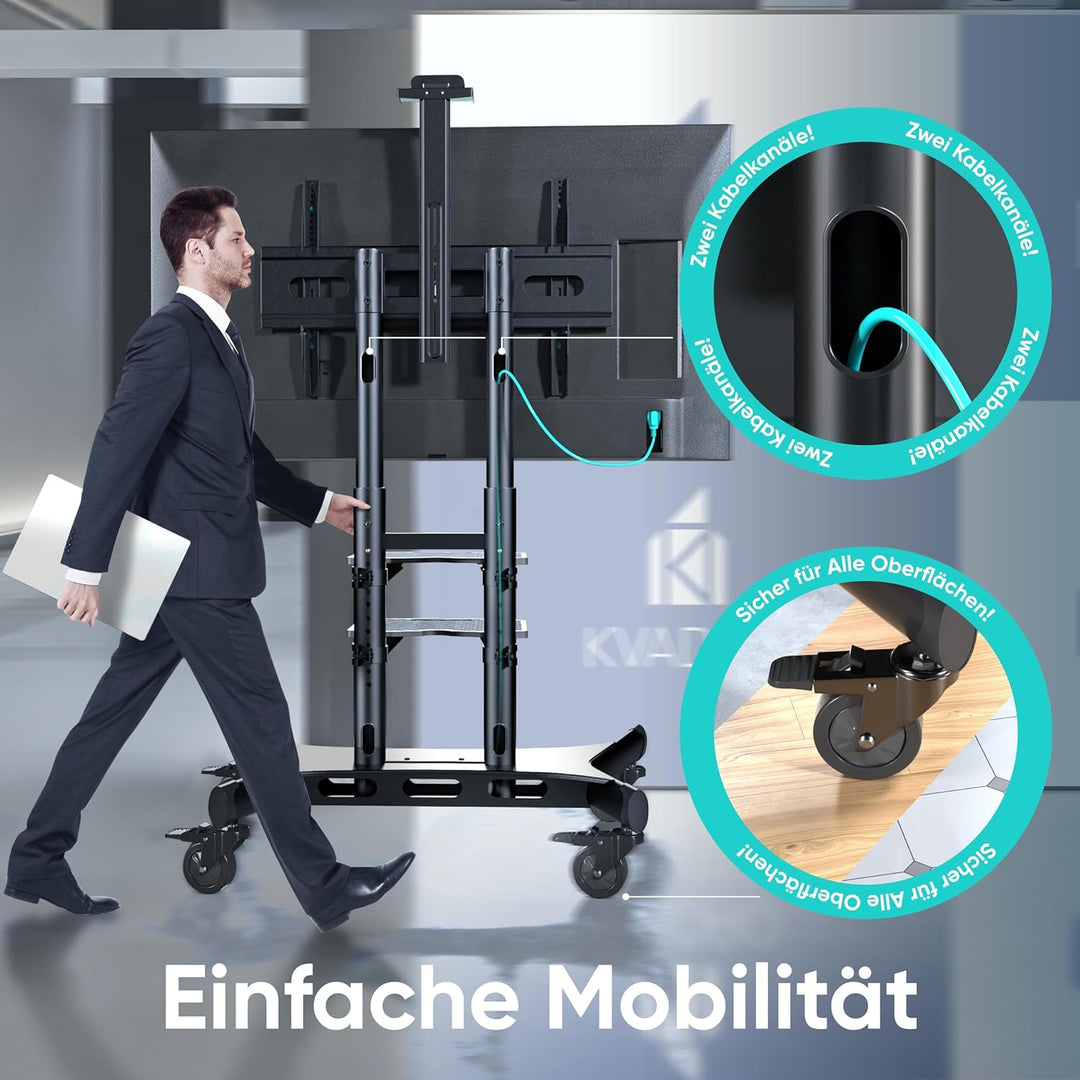 ONKRON Mobiler TV Ständer höhenverstellbar für 50” - 86” TVs bis zu 105 kg - Fernsehständer mit Roll