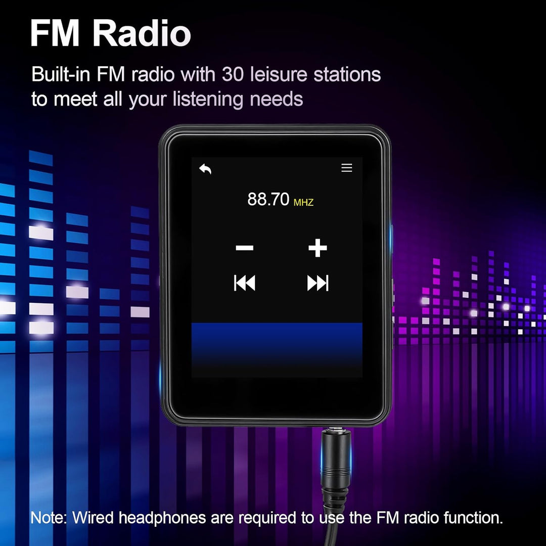 64GB MP3 Player Bluetooth 5.2 - MP3-Player 2.4" Full Touchscreen Tragbarer MP3 Player mit Lautsprech