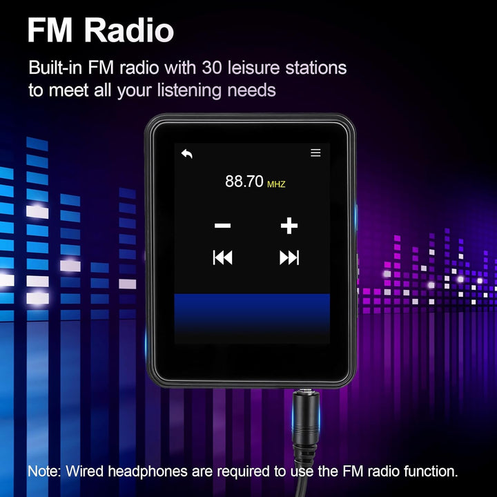 64GB MP3 Player Bluetooth 5.2 - MP3-Player 2.4" Full Touchscreen Tragbarer MP3 Player mit Lautsprech