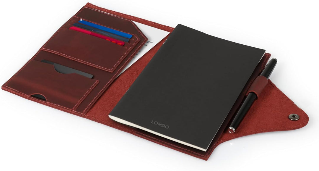 Londo Echtleder Schreibmappe Konferenzmappe mit Notizblock Notizblock und Schloss Rot M, Rot M