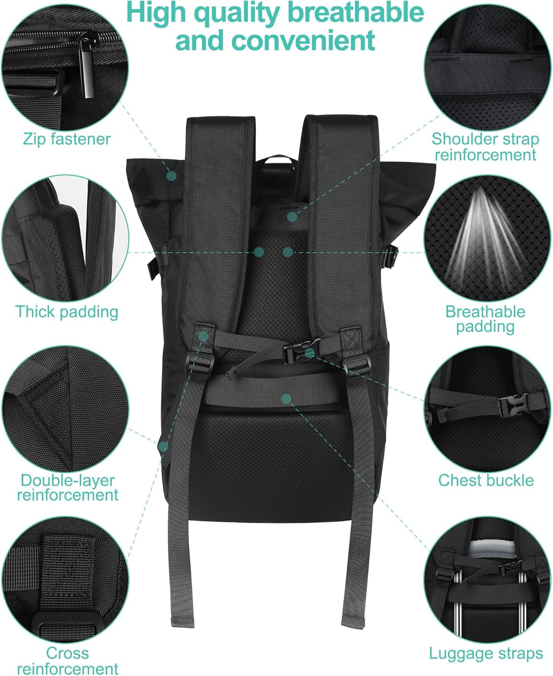 Rucksack Herren, 28L Rolltop Rucksack Damen,Gross Schulrucksack Rucksack Wasserdicht mit Laptopfach