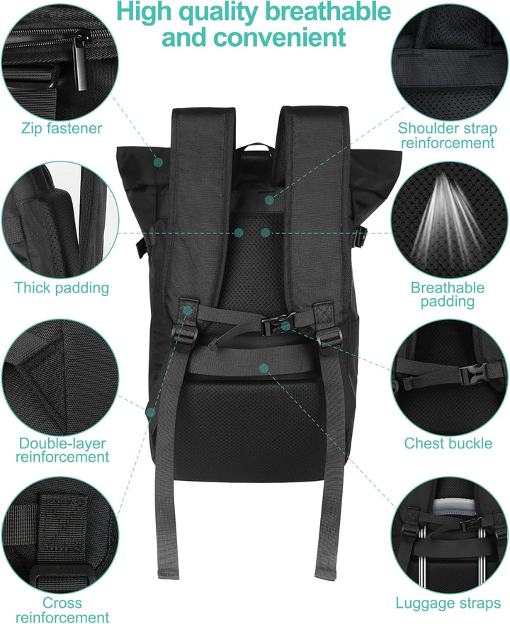 Rucksack Herren, 28L Rolltop Rucksack Damen,Gross Schulrucksack Rucksack Wasserdicht mit Laptopfach