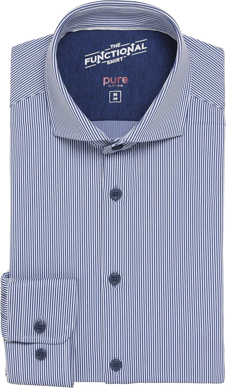 Pure Slim Fit Functional Hemd Langarm Streifen türkis 39 Streifen Mittelblau, 39 Streifen Mittelblau